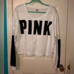 Victoria’s Secret PINK Cropped Top, Size: L, Color: White/Black